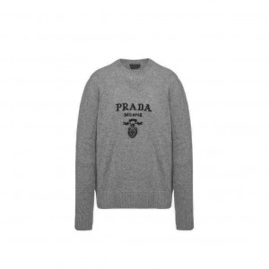 프라다 자수 로고 캐시미어 크루넥 니트