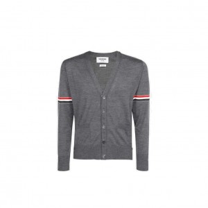 톰브라운 파인 메리노 울 스트라이프 브이넥 가디건