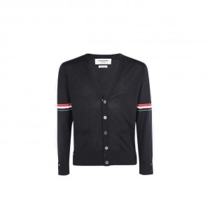 톰브라운 파인 메리노 울 스트라이프 브이넥 가디건